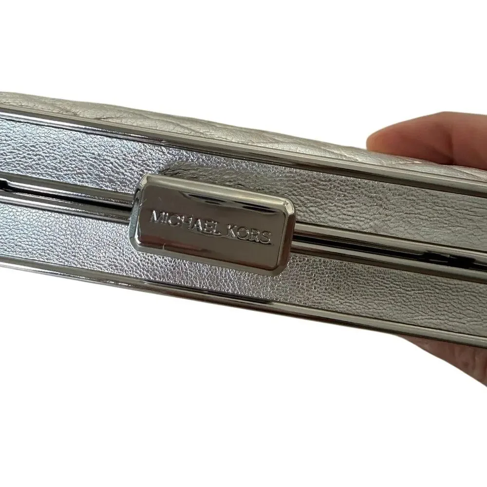 Michael Kors Elsie Silver Quilted Leather Box Clutch Chain Bag